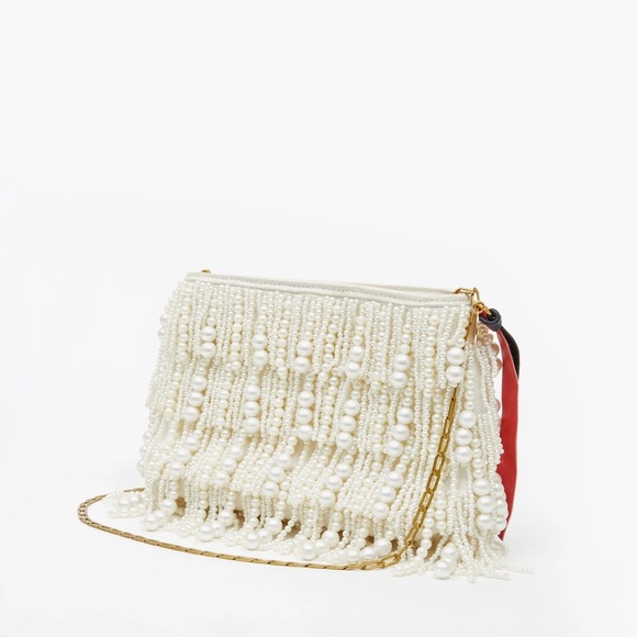 Clare V Estelle in Waterfall Pearls- Pearl Covered White Crossbody Bag - Picture 2 of 10